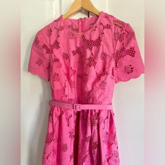 NEW Self-Portrait Cotton Lace Midi Dress Pink SS24 | UK 8  / US 4 - Picture 10 of 14